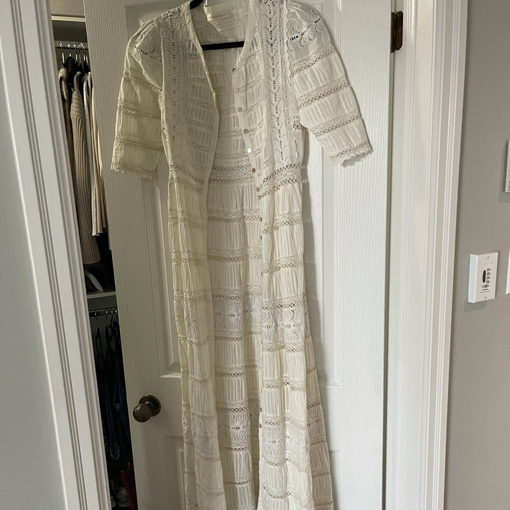 Love shack fancy white lace button up style dress